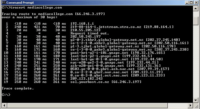Kết quả lệnh Tracert