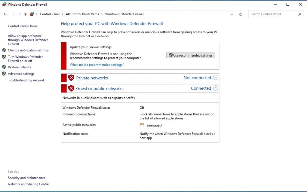 Sửa lỗi Firewall