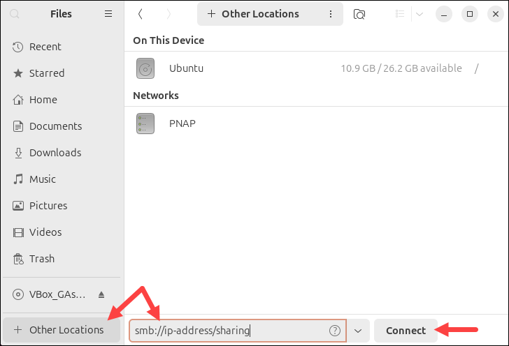 Đang kết nối đến thư mục chia sẻ Samba.