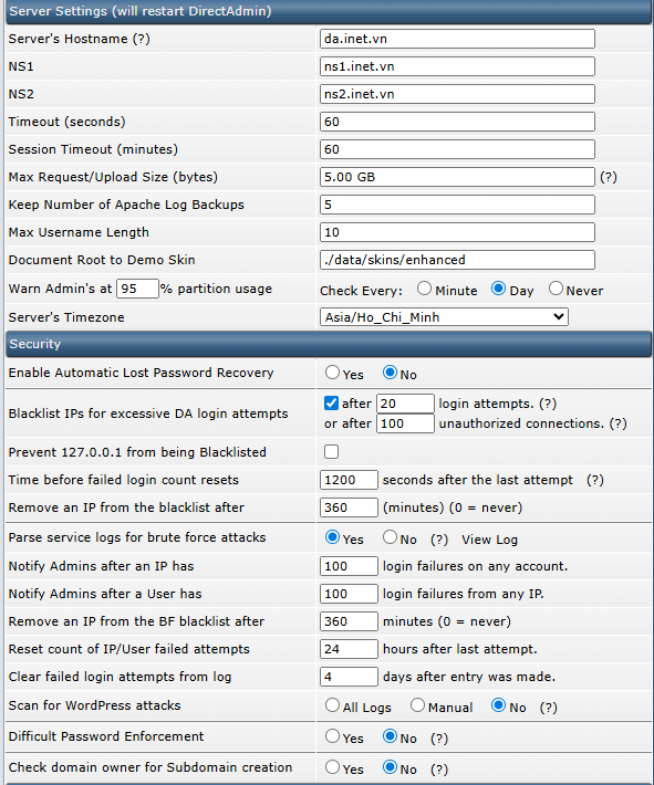 Server Settings Overview